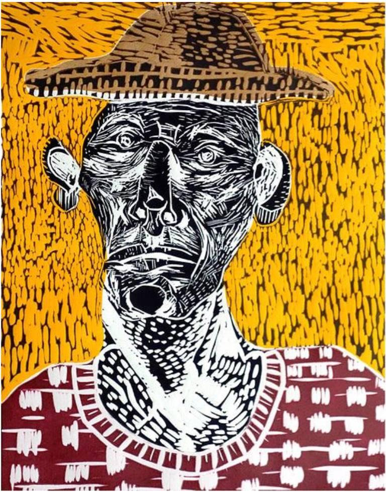 Title: "Ebodio" - Wood Engraving Portrait Printed on 100% Cotton Paper 