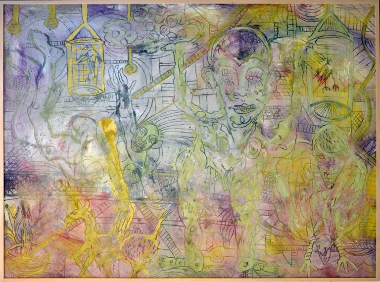 Alex Lazard Harlequin And Dancer Mixed Media Painting Oil On