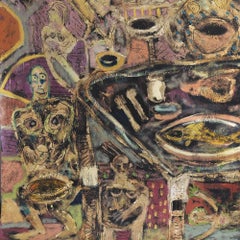 Family Dinner Oil Painting Mixed Media Painting