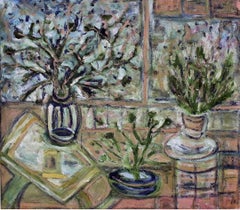 "Atelier" Flowers Mixed Media Still Life Painting Oil on Linen Contemporary Art
