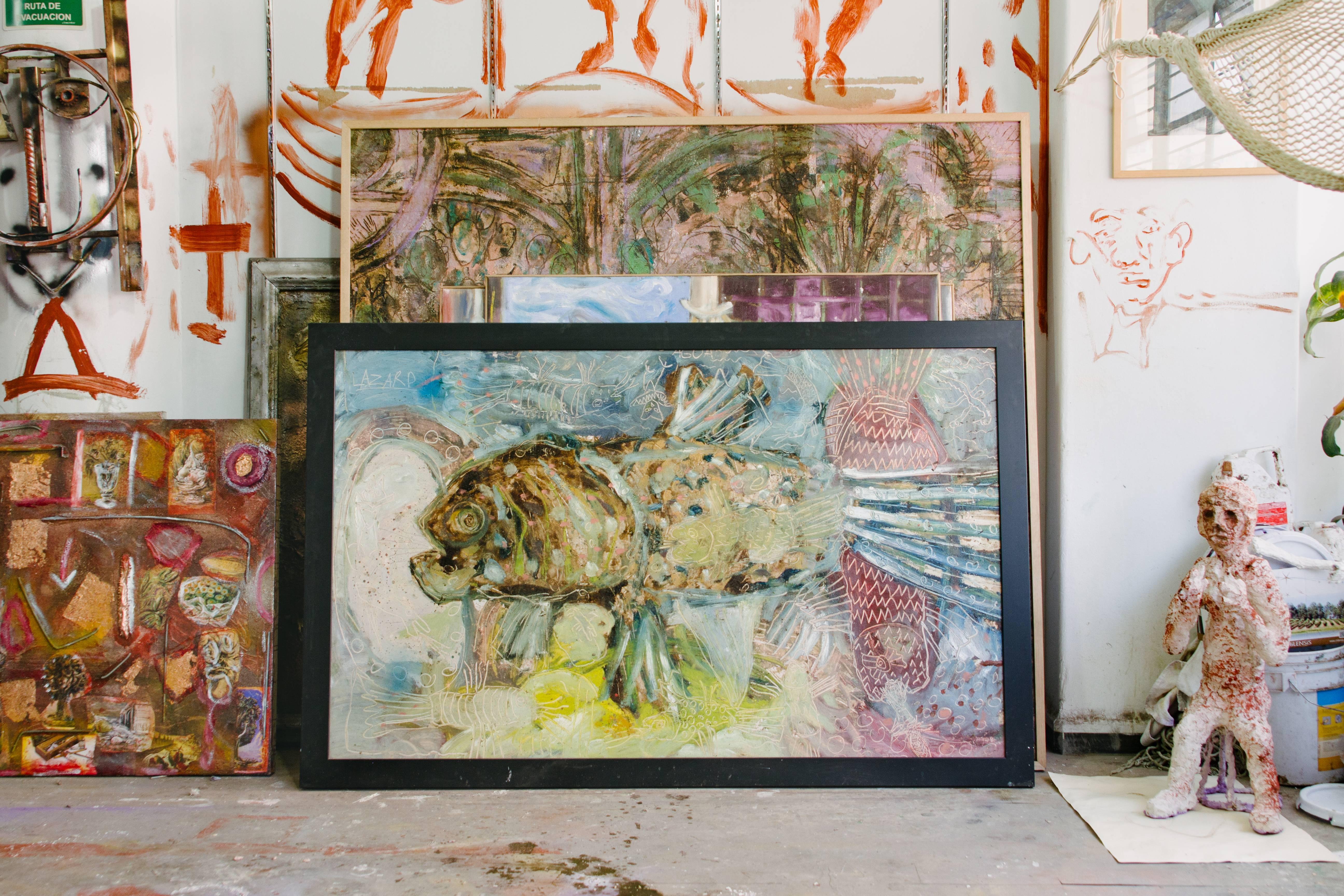 Pesce e gufo - Painting di Alex Lazard