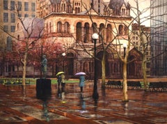Rainy Day in Boston, Oil Landscape Painting