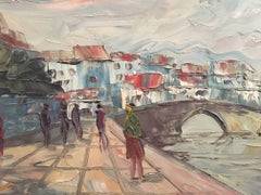 European River Stroll, Impasto Oil Landscape Painting, c. 20th century