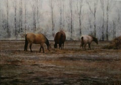 Frozen Paddock, Equestrian Oil Landscape Painting