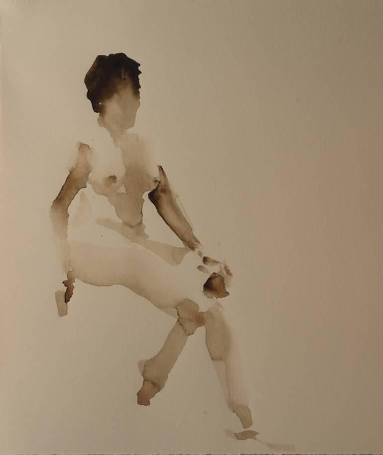 Gary Korlin Nude Painting - Sepia Nude I, Watercolor Painting