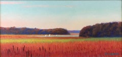 Autumn Sailing, Oil Marsh Landscape Painting