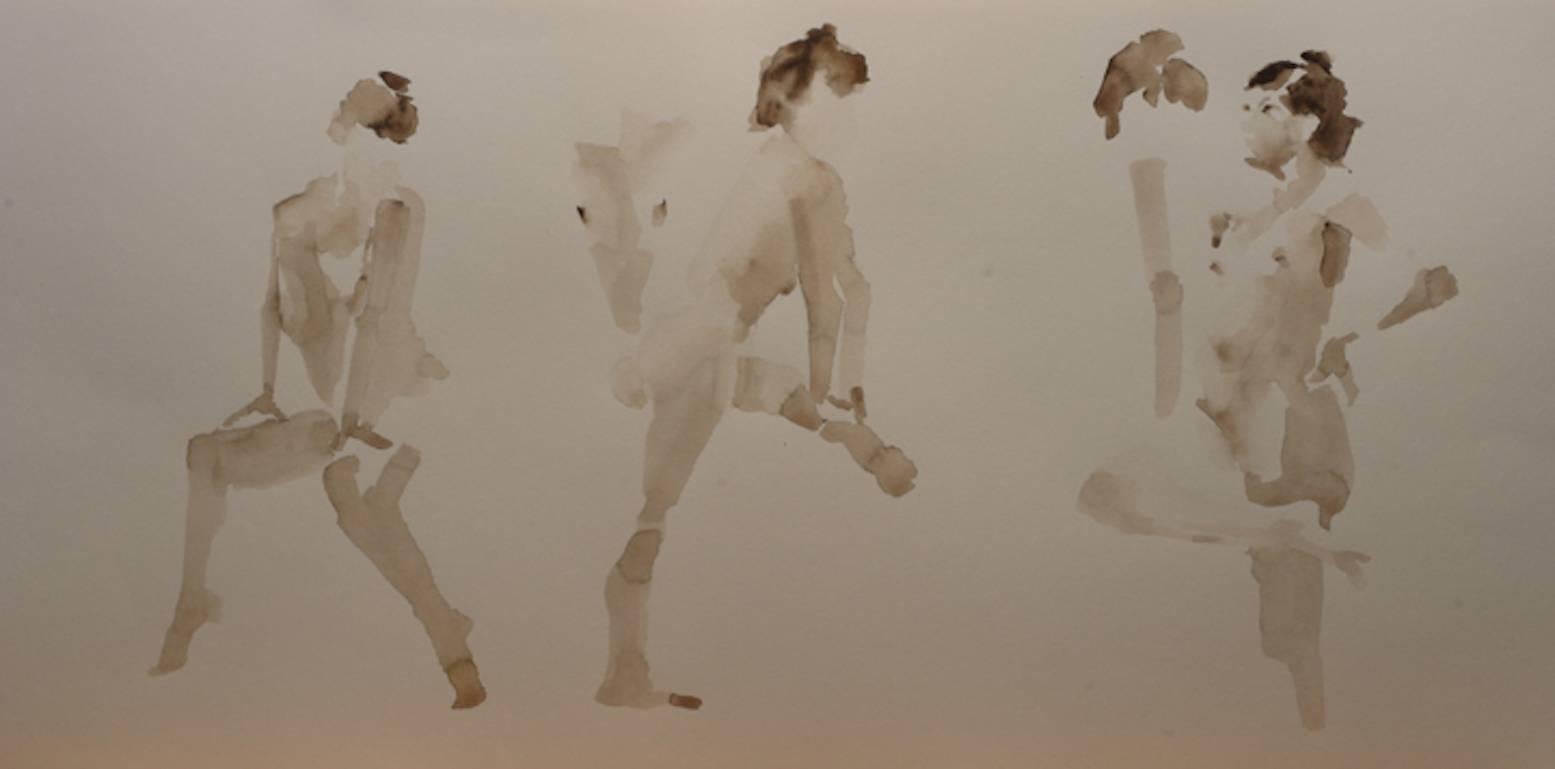 Gary Korlin Figurative Painting - Nude Figures IV - Sepia Figurative Watercolor Painting