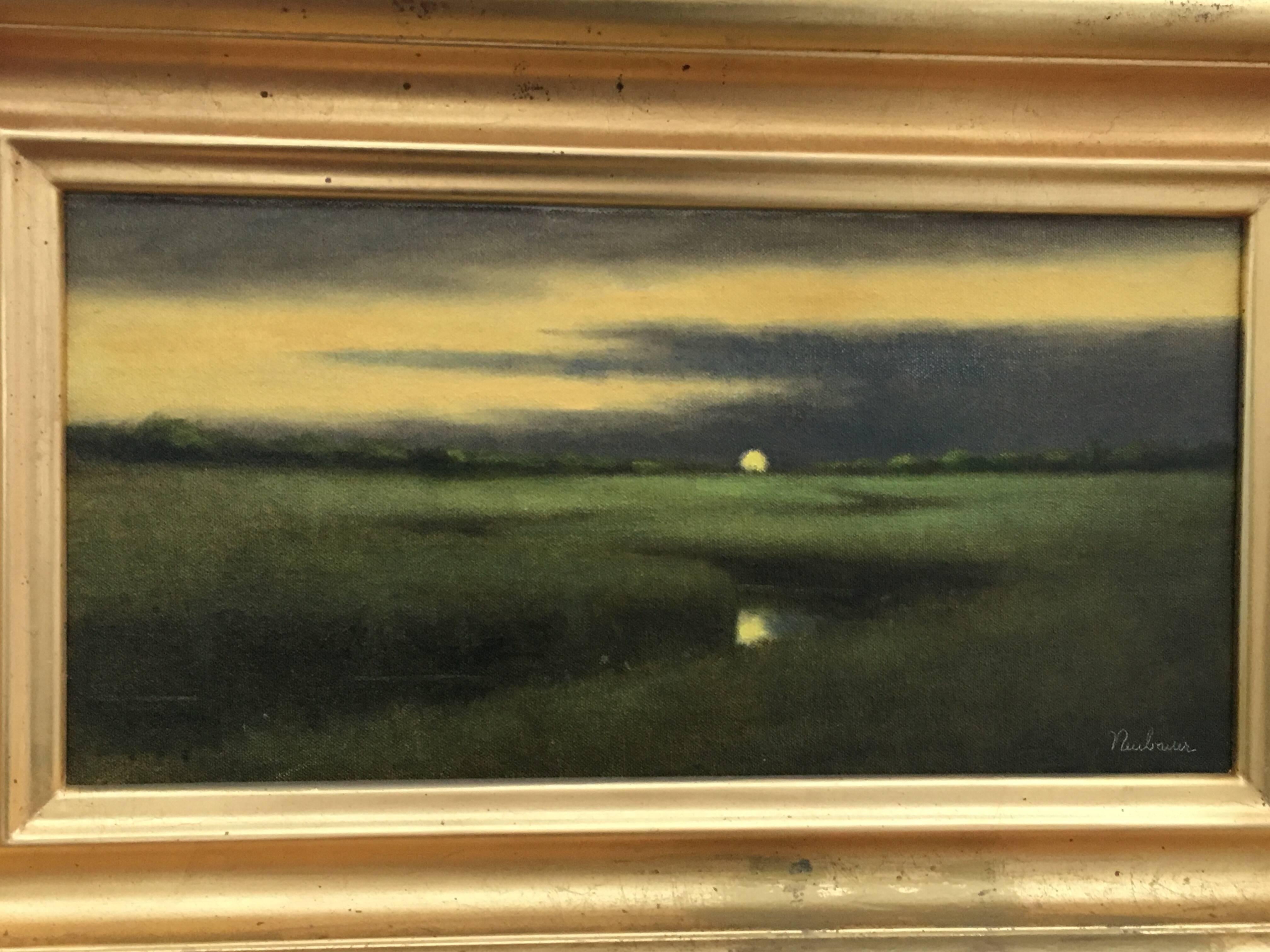 Across the Marsh, Tonalism- Oil Landscape Painting For Sale 3