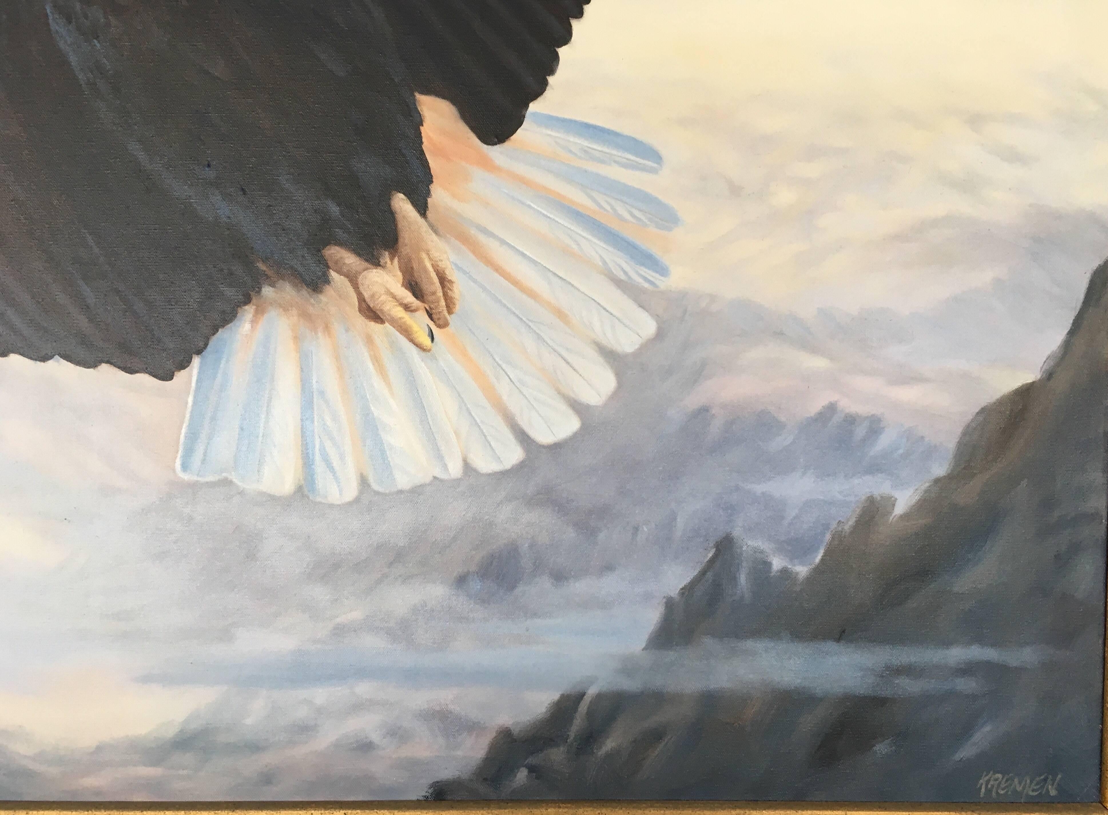 Eagle in Flight - Oil Wildlife Landscape Painting For Sale 1