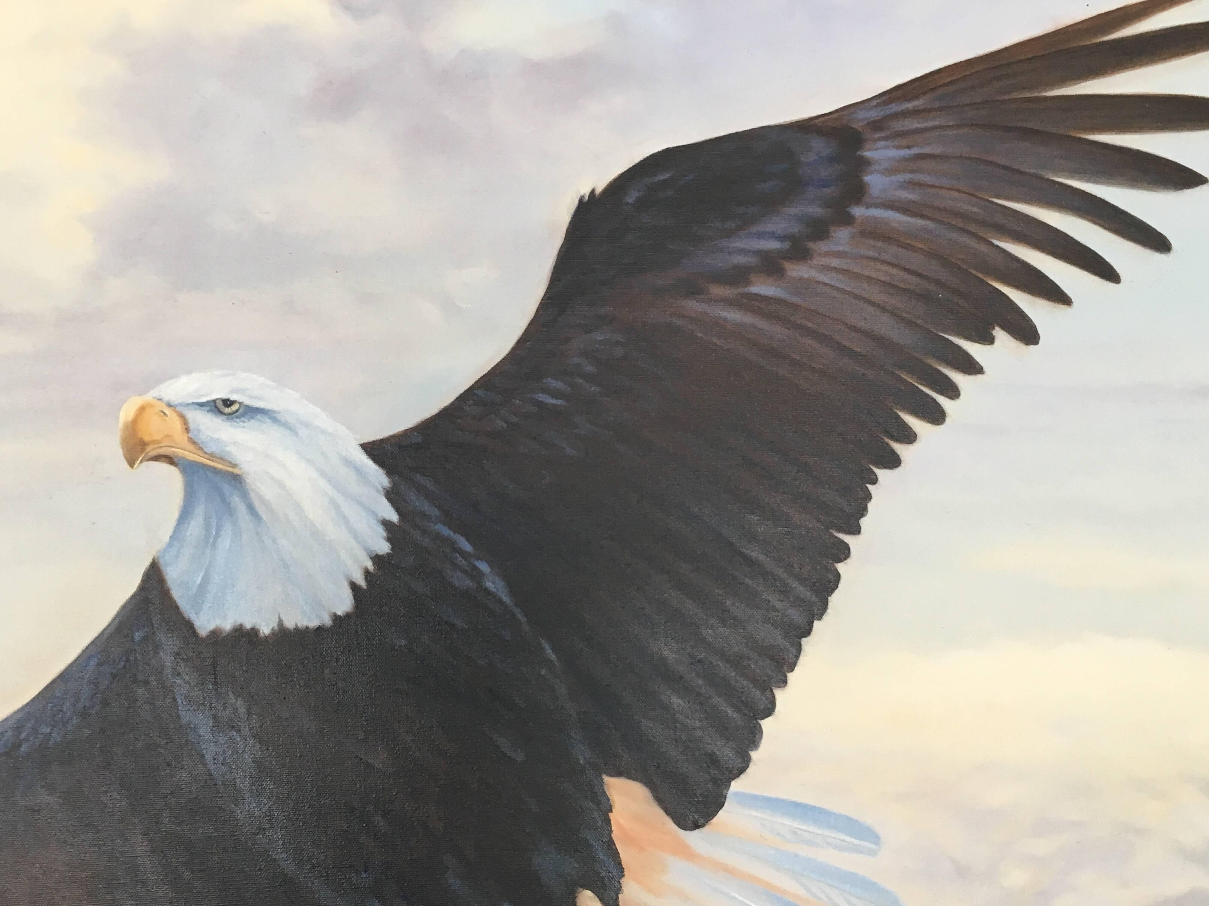 Eagle in Flight - Oil Wildlife Landscape Painting For Sale 2