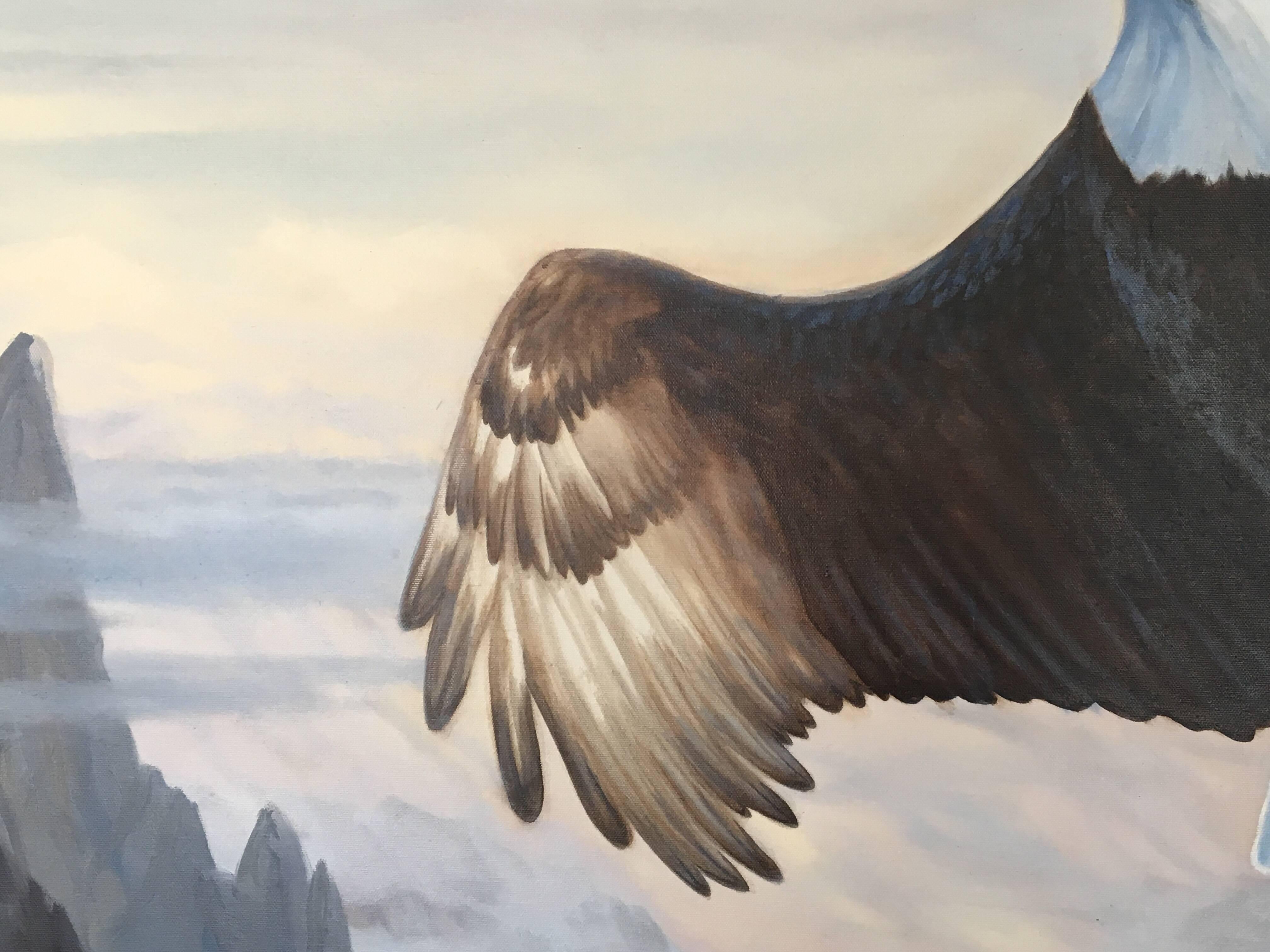 Eagle in Flight - Oil Wildlife Landscape Painting For Sale 3