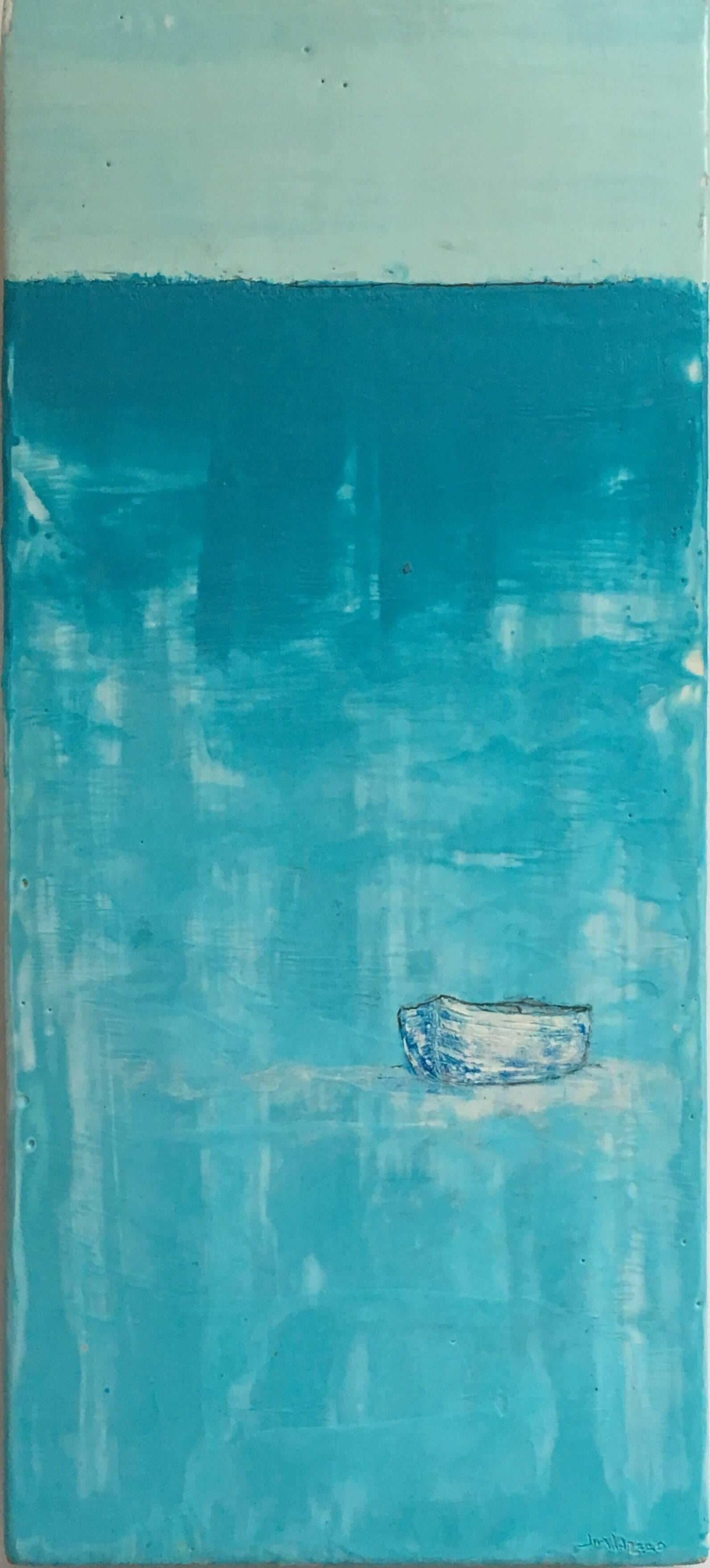 Jim Inzero Landscape Painting - Turquoise Waters - Encaustic Seascape Painting 