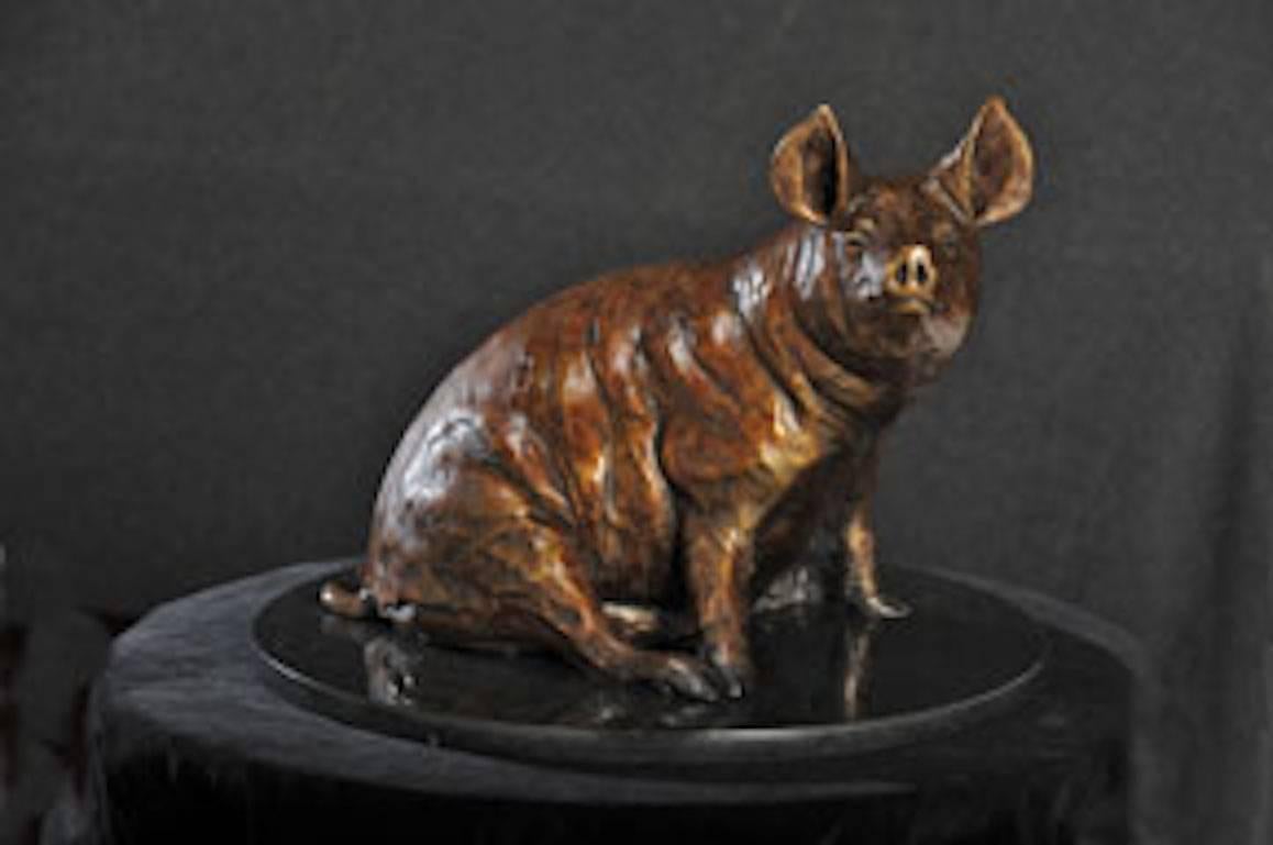 Forest Hart Figurative Sculpture - Nancy's Pig, Limited Edition Bronze