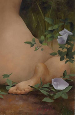 Amidst the Lilies - Nude Landscape Oil Painting, 2017