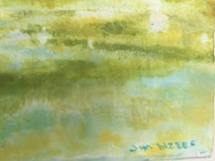 Dory in Green Marsh, Pink Sky; Encaustic Landscape Painting