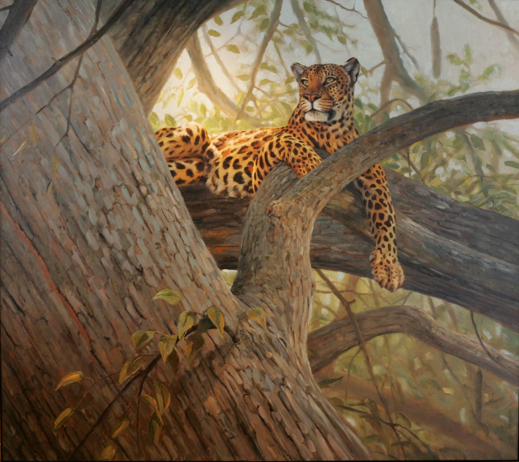 Grant Hacking Landscape Painting - The Great Throne (African Leopard), Oil Wildlife Painting 