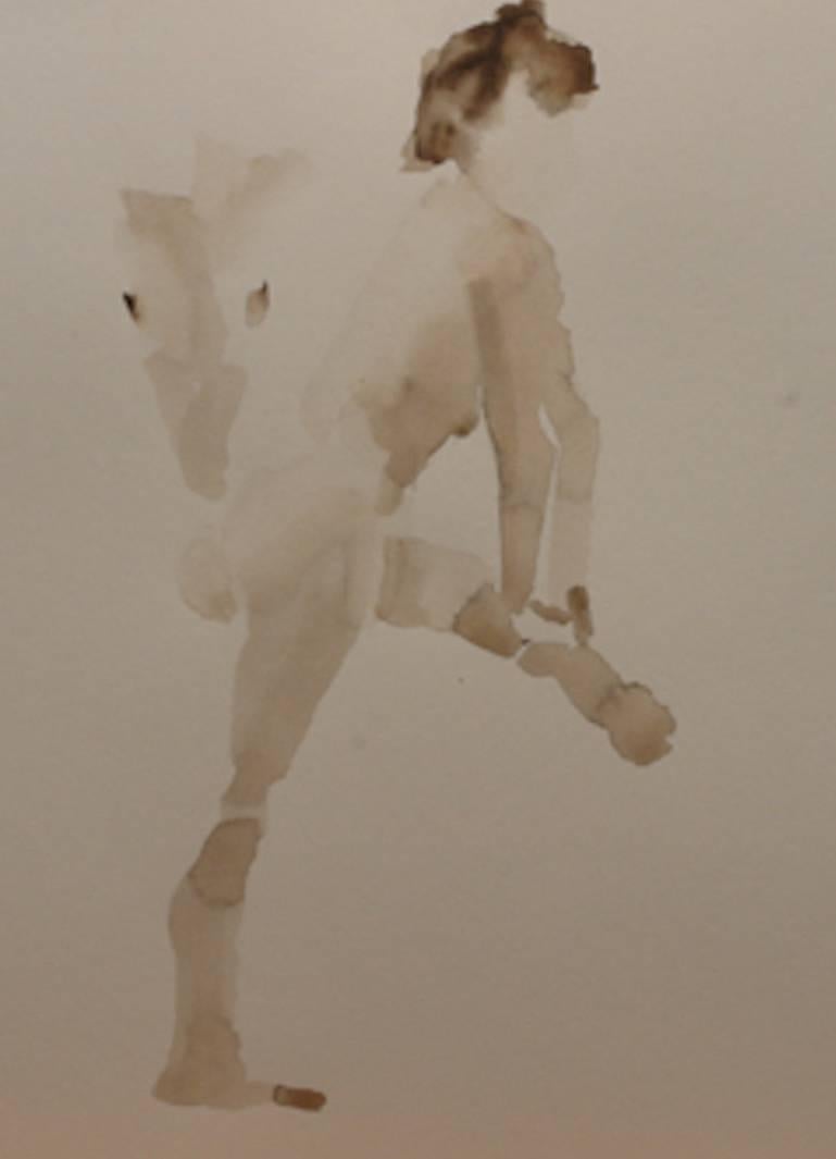Nude Figures IV - Sepia Figurative Watercolor Painting - Gray Figurative Painting by Gary Korlin