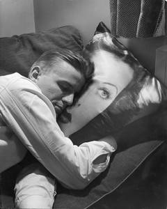 Vintage Man Resting Head on Hedy Lamarr Pillow, 1947