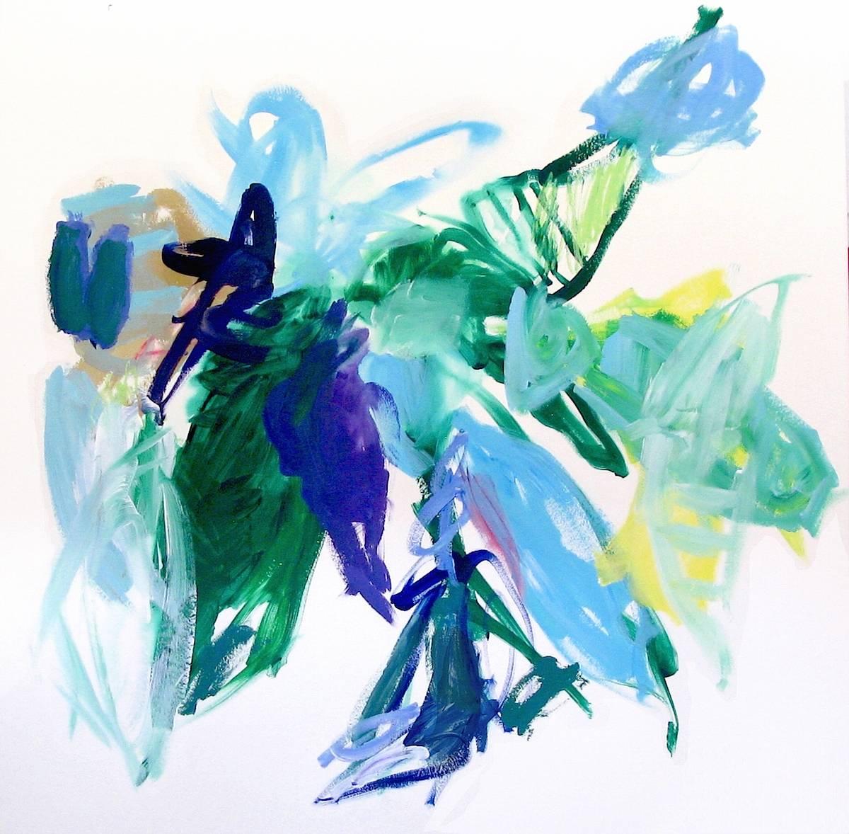 Suz Shippey Borski Abstract Painting - Beauty/Leaf/Sapphire, Acrylic Painting on Paper