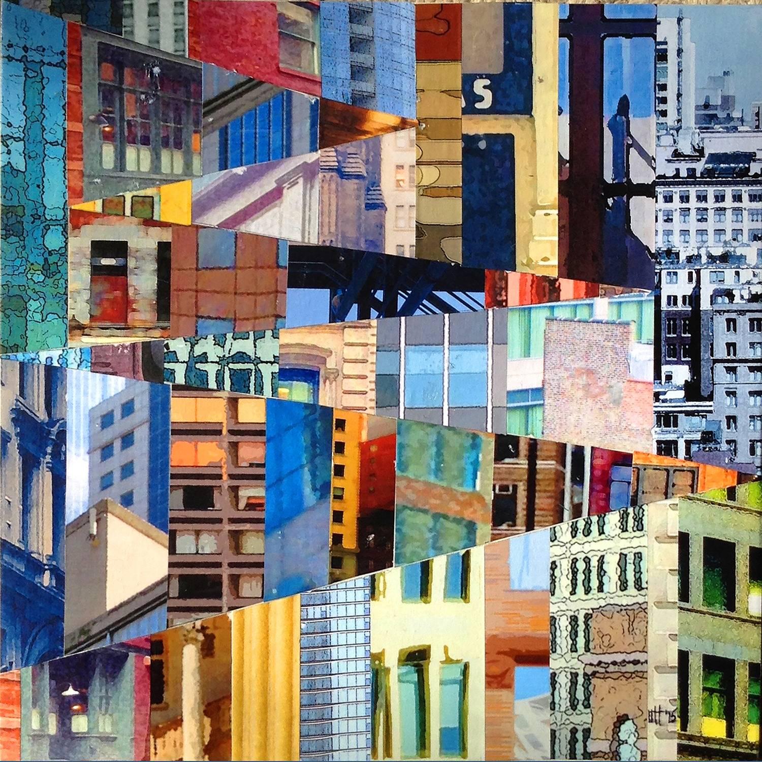 Patchwork City 11, Mixed Media on Wood - Mixed Media Art by Marilyn Henrion