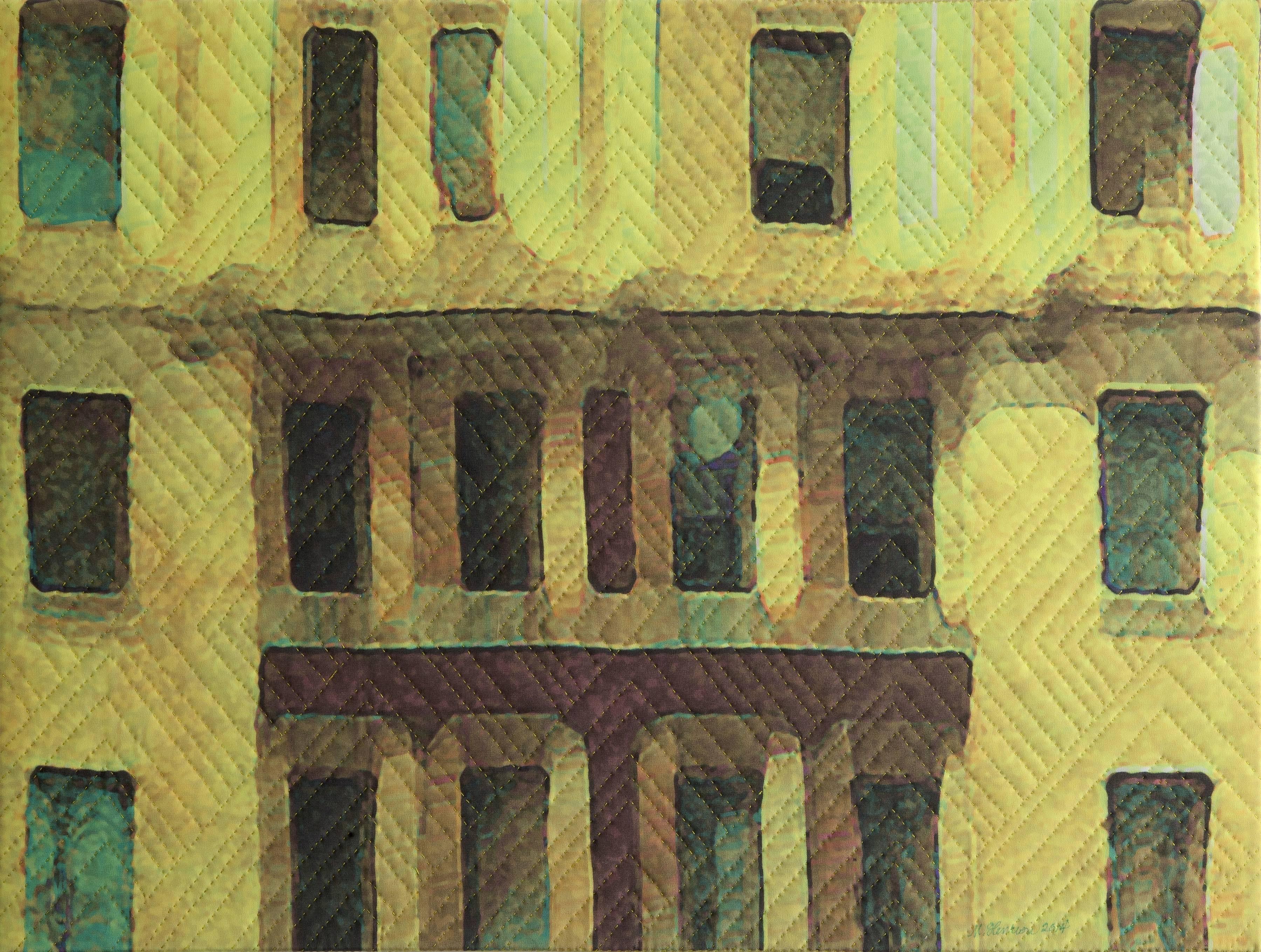 New York Windows 1432, Mixed Media auf Leinwand – Mixed Media Art von Marilyn Henrion