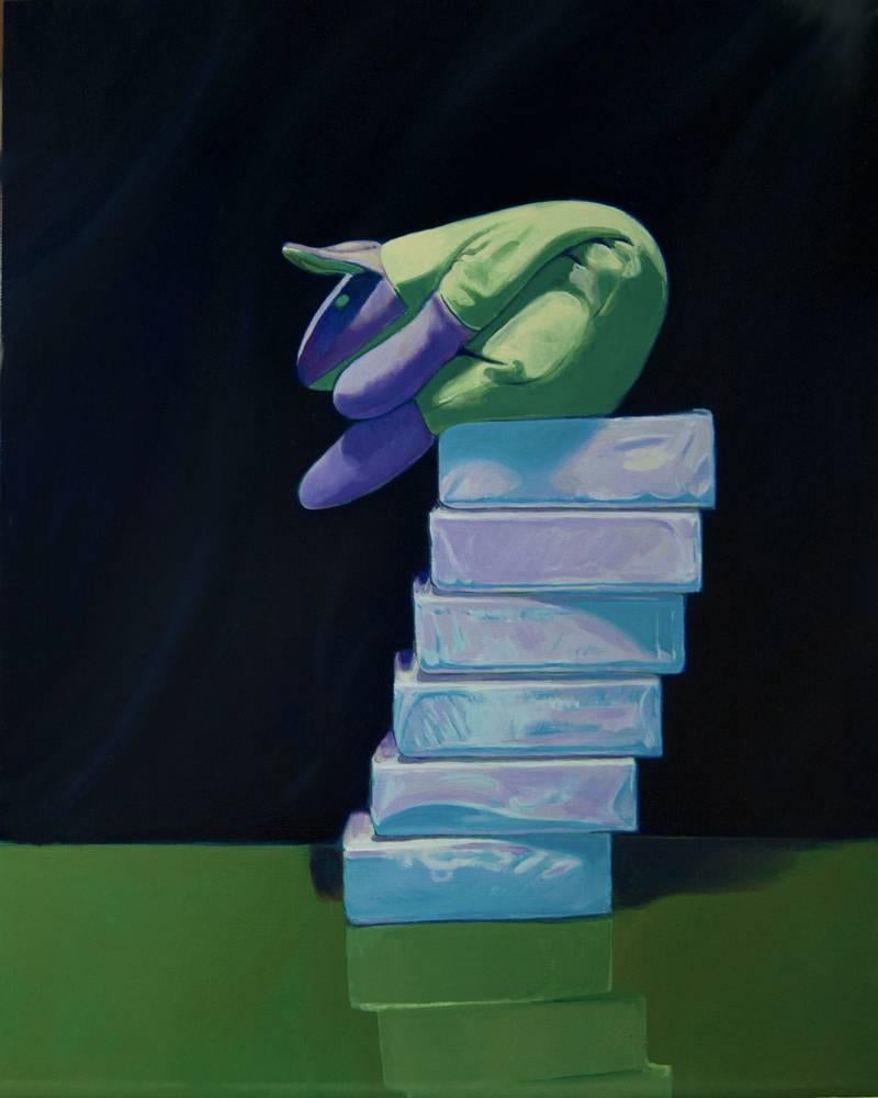 Still-Life Painting de Dwayne Wolff - Mirada fija, Pintura al óleo sobre panel de MDF