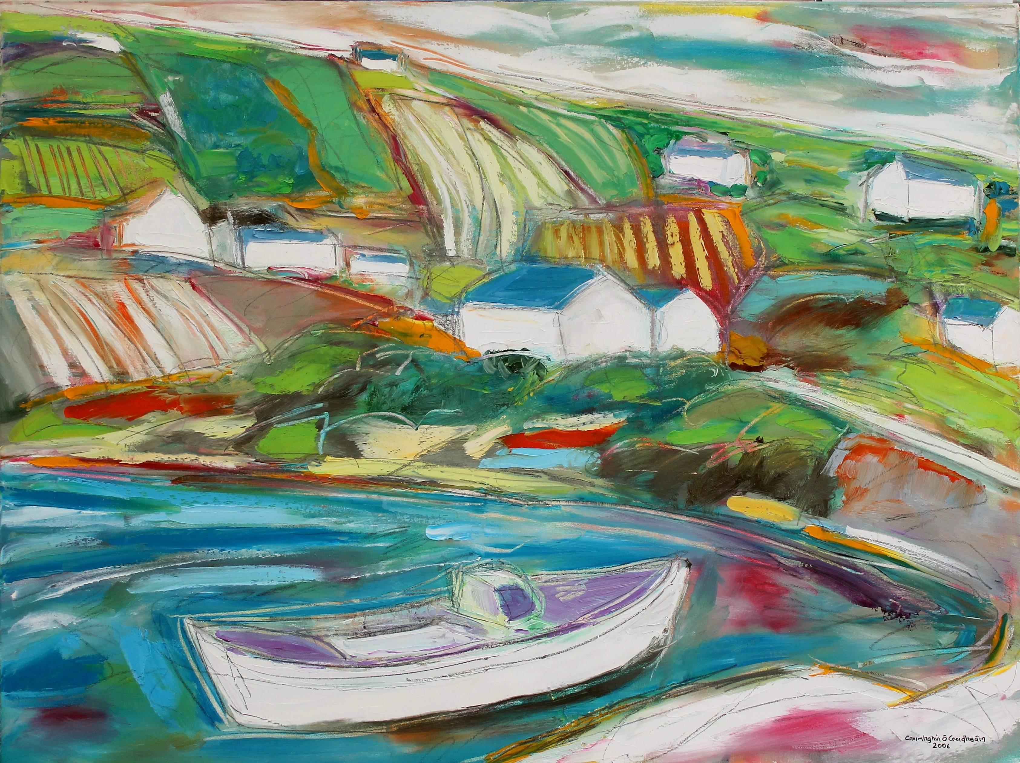 Landscape Painting Caoimhghin Ó Croidheáin - Peinture à l'huile sur toile - Leabgarrow Harbour, Aranmore Island, Co Donegal