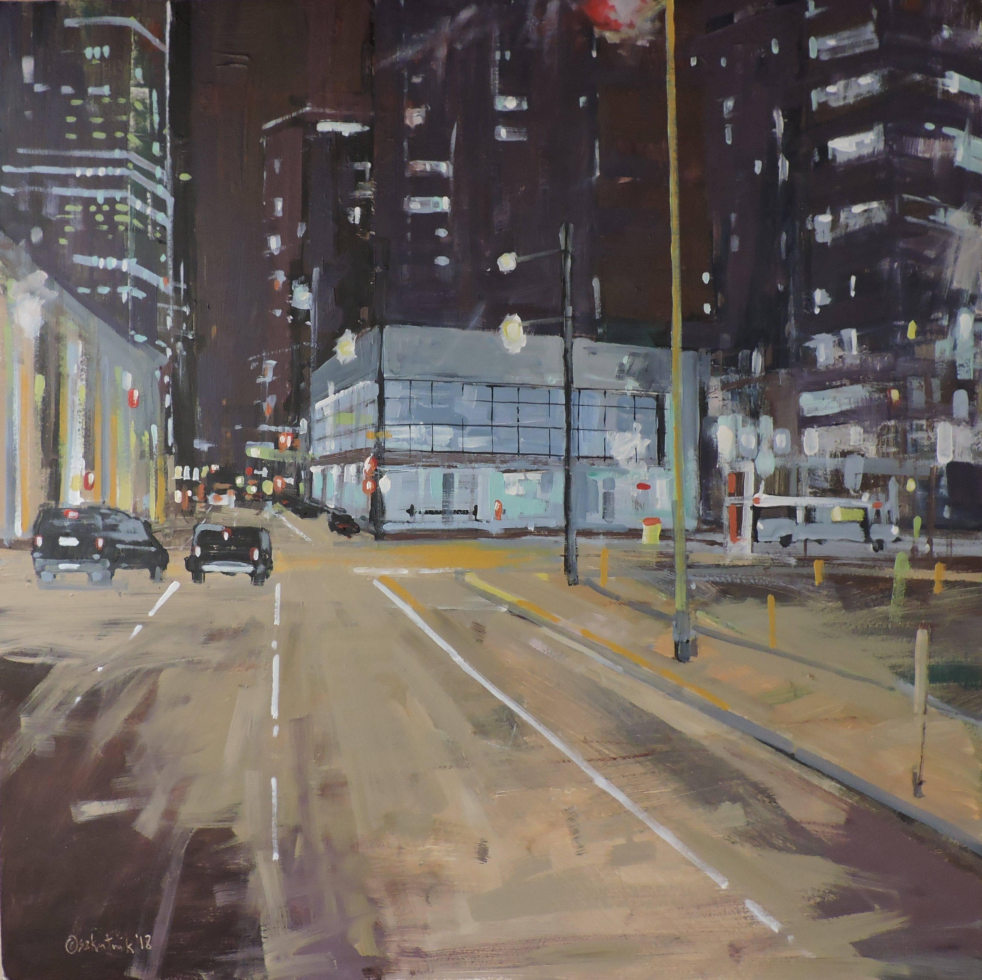 Richard Szkutnik Landscape Painting - Night in the City 002, Oil Painting