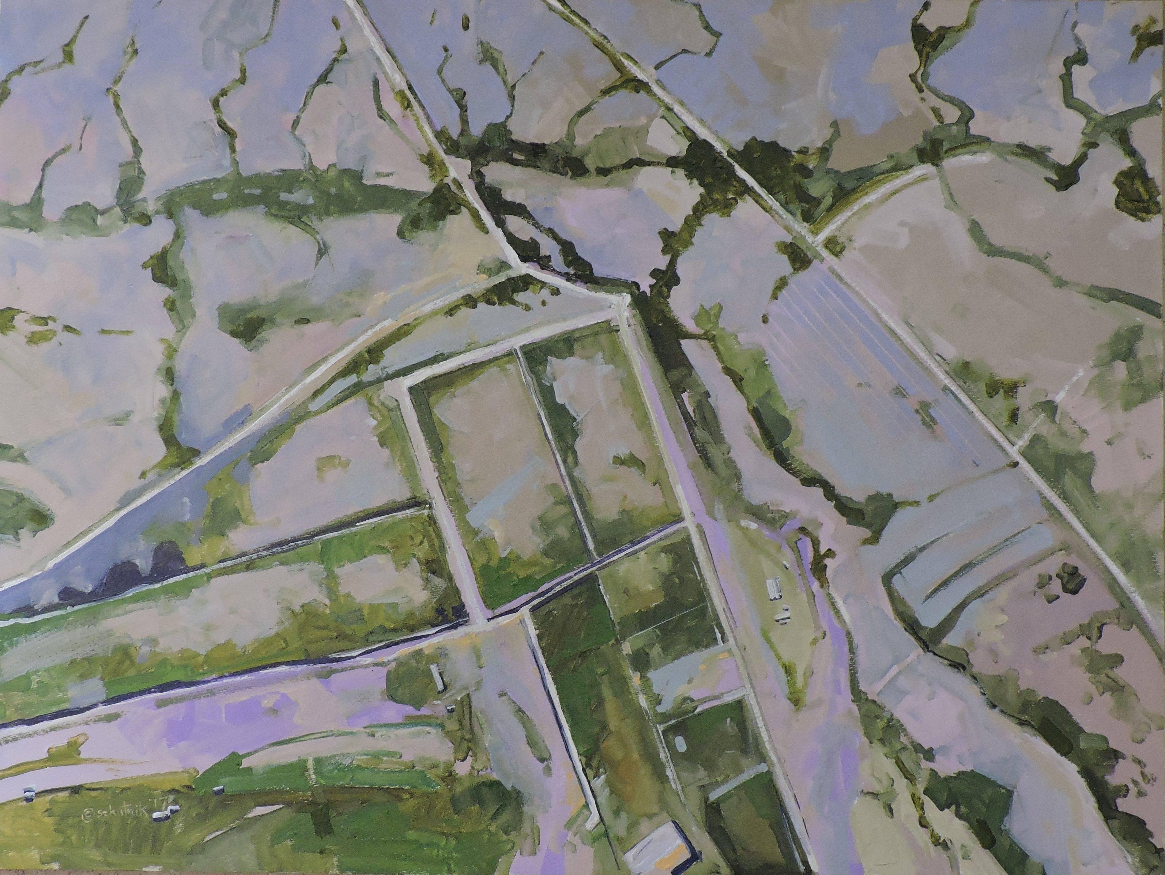 Richard Szkutnik Landscape Painting - Flying Piper #4, Oil Painting on Wood Panel