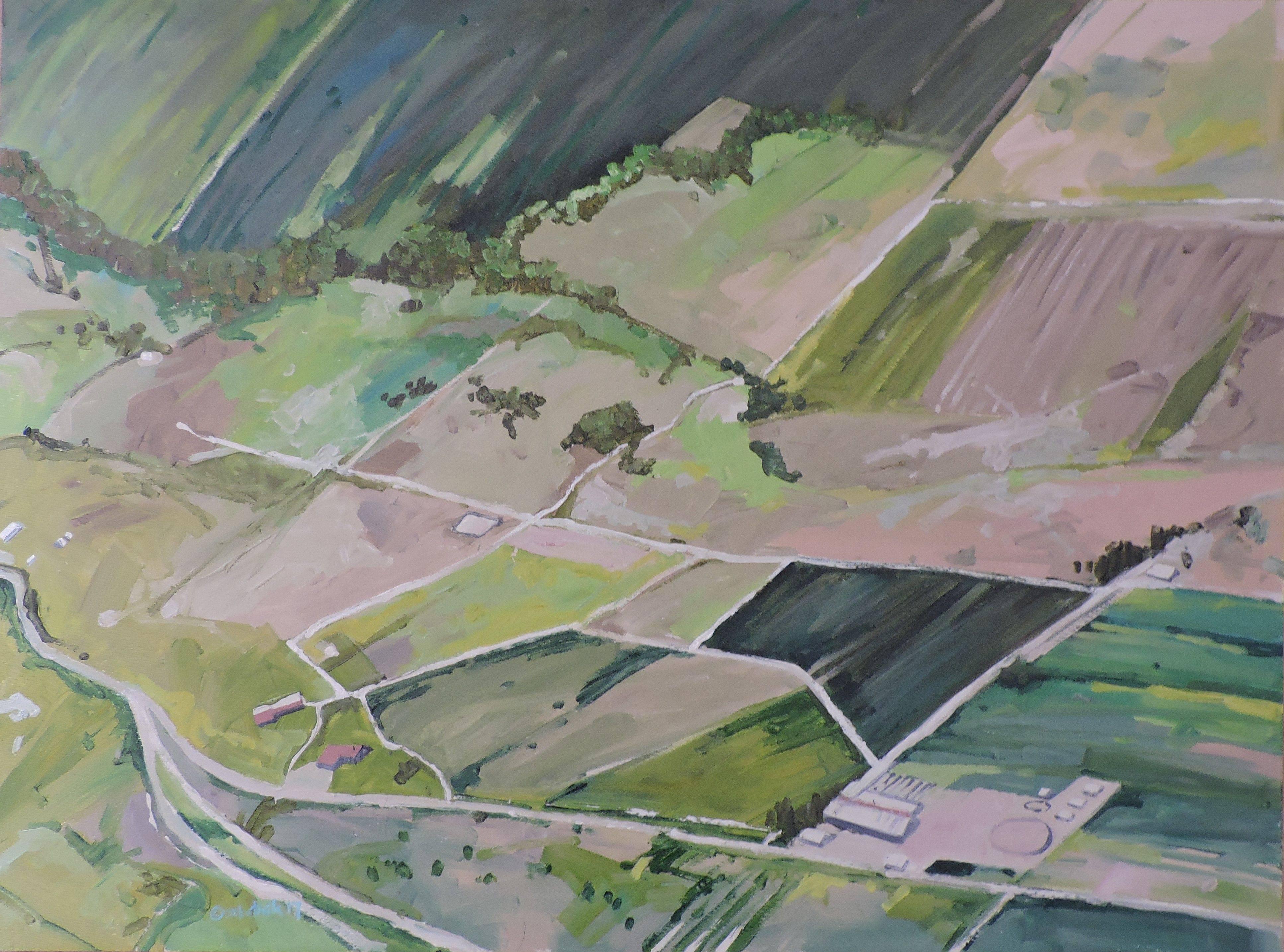 Richard Szkutnik Landscape Painting - Flying Piper # 3, Oil Painting on Wood Panel