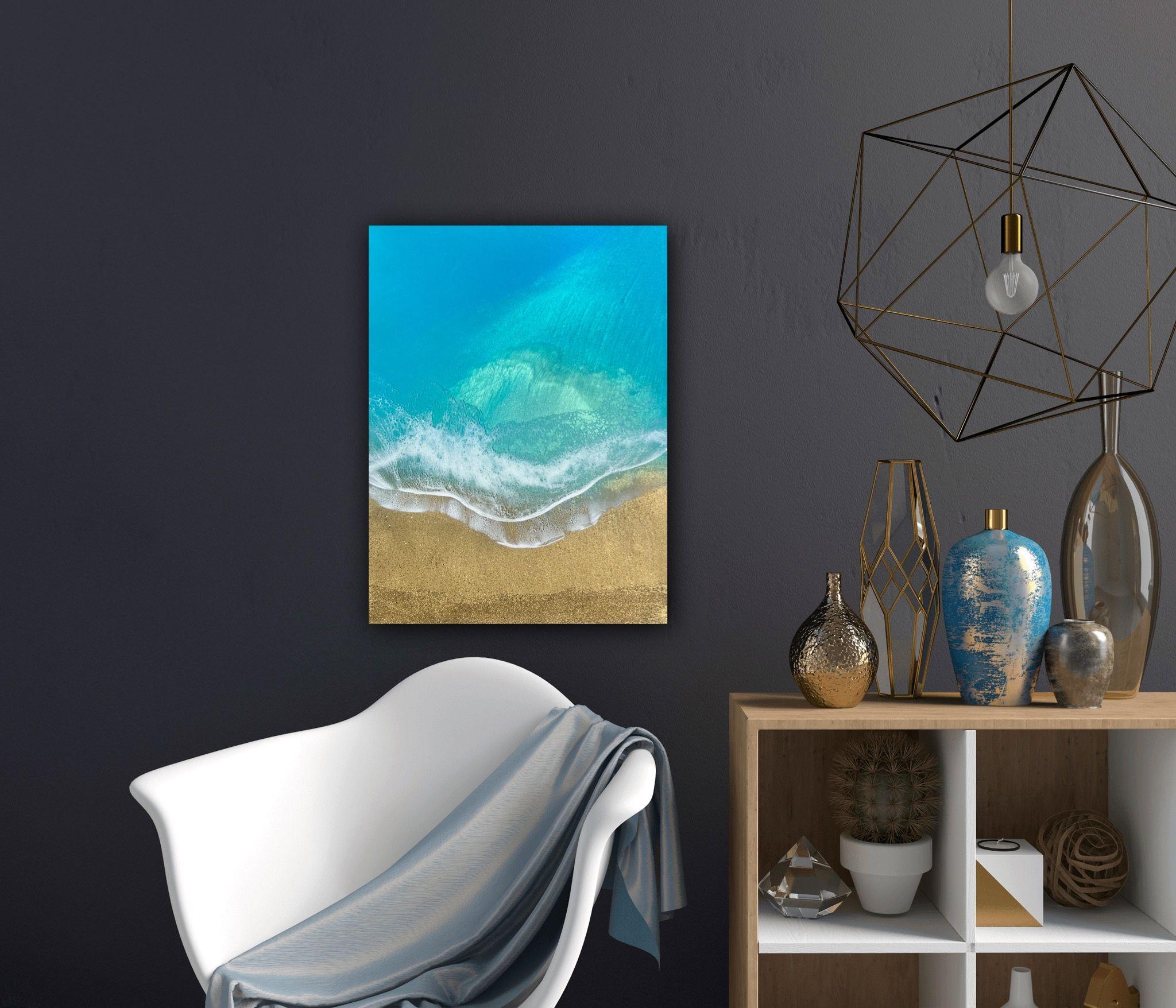 Une plage paisible, peinture sur toile acrylique - Photoréalisme Painting par Ana Hefco