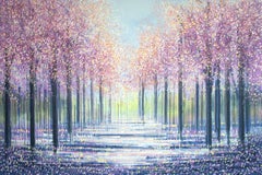 Alberi in fiore al tramonto, dipinto, acrilico su tela