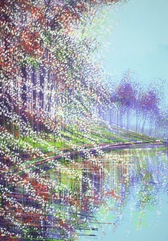 Fiori primaverili in riva al fiume, Dipinto, Acrilico su tela