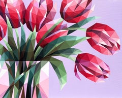 RED TULIPS IN A VASE, Painting, Acrylic on Canvas
