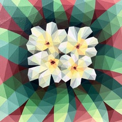 WHITE ABSTRACT TROPICAL FLOWERS, Painting, Acrylic on Canvas