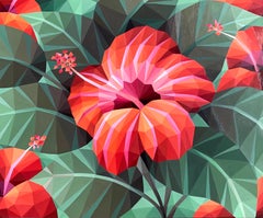 ORANGENE HIBISKUSBLÜTE, Gemälde, Acryl auf Leinwand