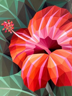 ORANGENE HIBISKUSBLÜTE, Gemälde, Acryl auf Leinwand