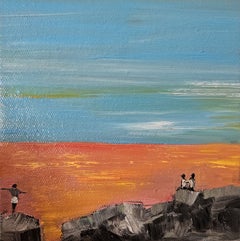 Peinture - coucher de soleil, huile sur toile