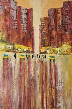 Yellow taxi, Painting, Oil on Canvas