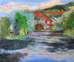 KallmÃ¼nz mill old town, Painting, Oil on Canvas