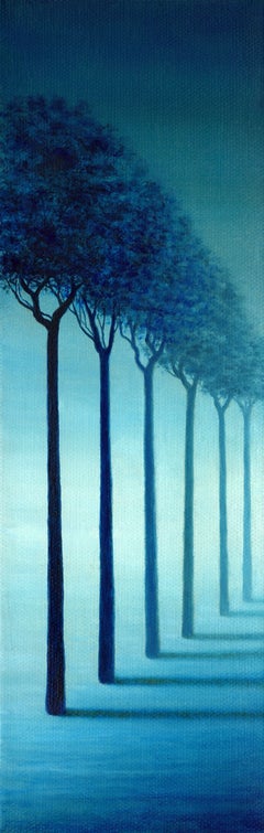 Blue Trees Peaceful Landscape Nature Spiritual, Painting, Oil on Canvas