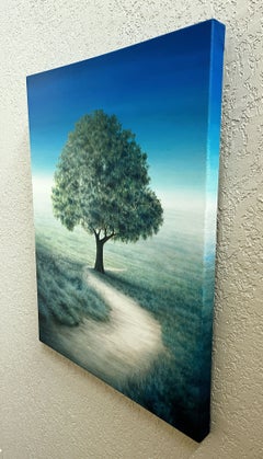 Landschaft mit Baum und Weg, Morgendämmerung, Natur, Ruhe, Gemälde, Öl auf Leinwand