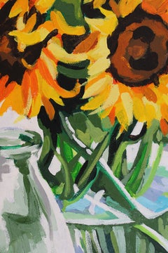 Sonnenblumen in Glas, Gemälde, Acryl auf Leinwand