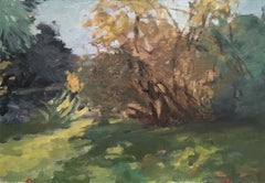 Árboles del jardín, pintura, óleo sobre panel de MDF