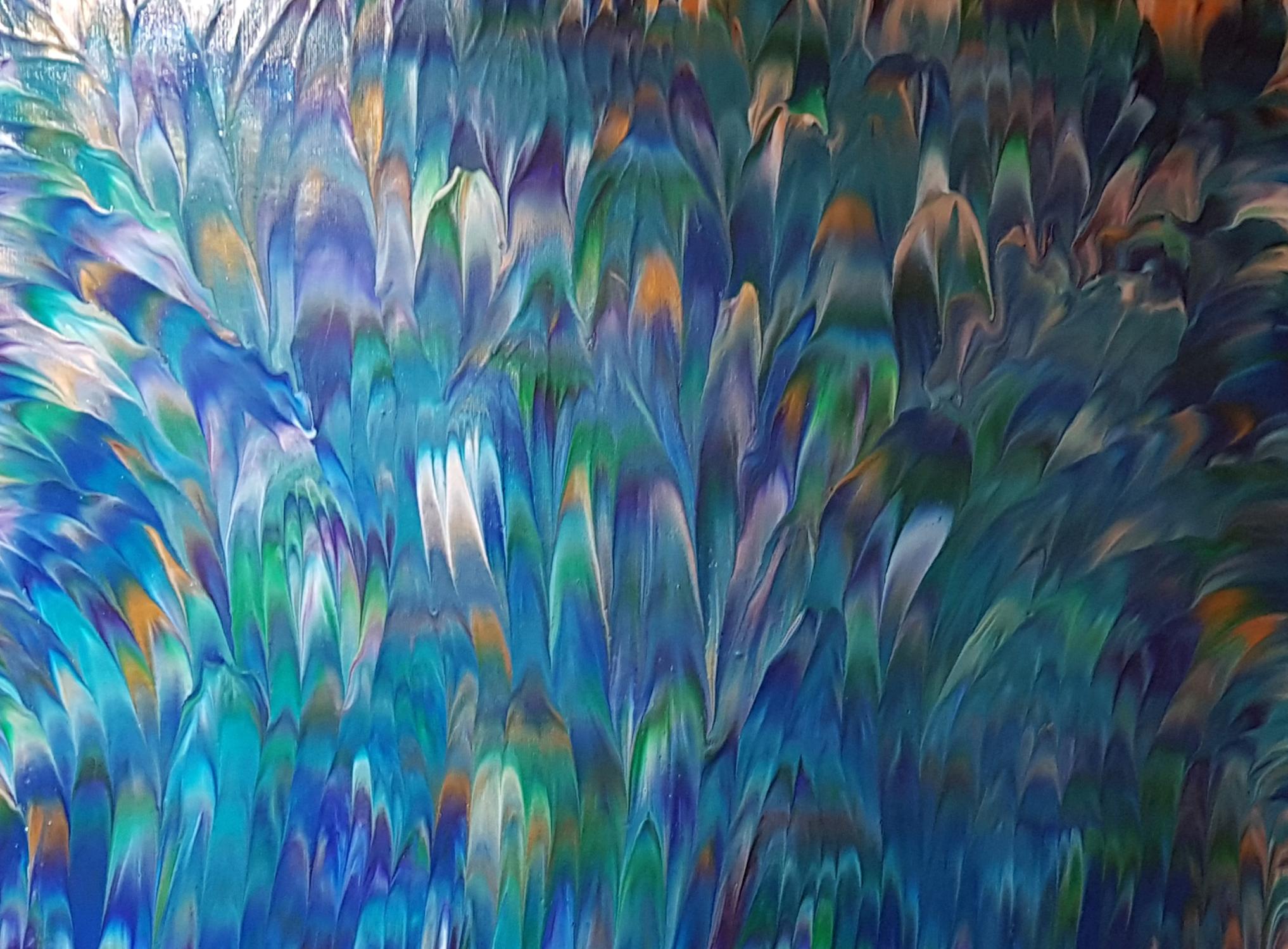 Peacock II, Original texturierte Federn, Gemälde, Acryl auf Leinwand 2