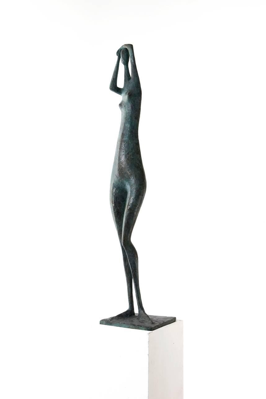 Pierre Yermia Nude Sculpture - Great Arms Raised Standing Figure I (contemporary bronze sculpture)