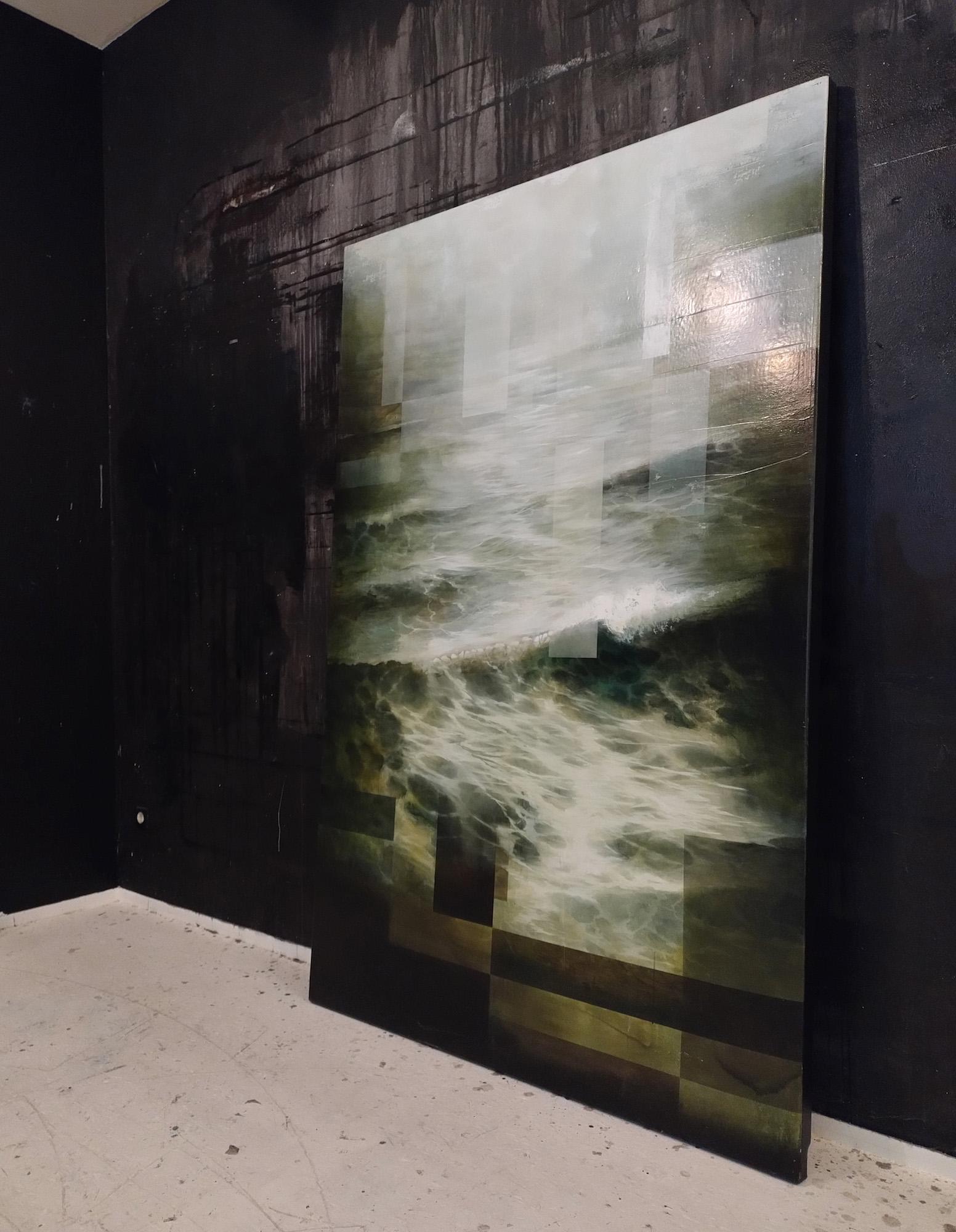 Deep End II by Joachim van der Vlugt - Semi-abstract painting, sea, dark colours 5