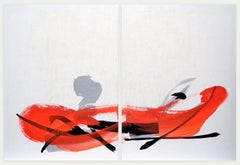 TN719-D di Hachiro Kanno - Quadro astratto basato sulla calligrafia, rosso e bianco
