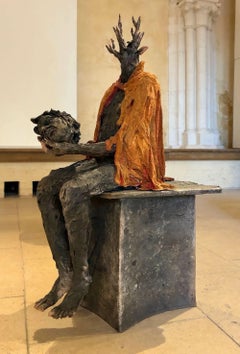 Cephalophore di Cécile Raynal - Scultura animale in gres fumé, favola