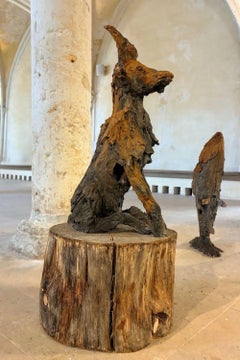 Goat by Cécile Raynal - Animal smoke-fired stoneware sculpture, fable, clay